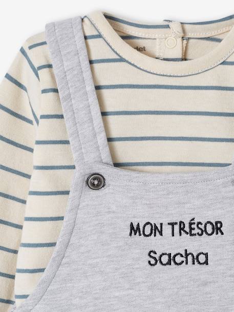 Conjunto para personalizar, camisola e jardineiras em moletão, para bebé CASTANHO MEDIO LISO+cinza mesclado 