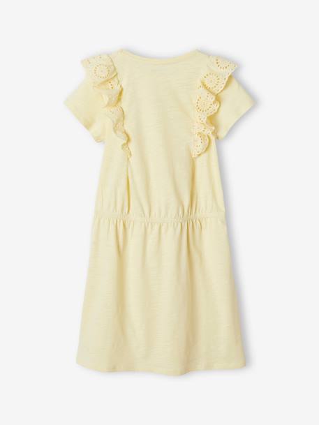 Vestido com folhos em bordado inglês, para menina amarelo-pálido+marinho+verde-acinzentado 