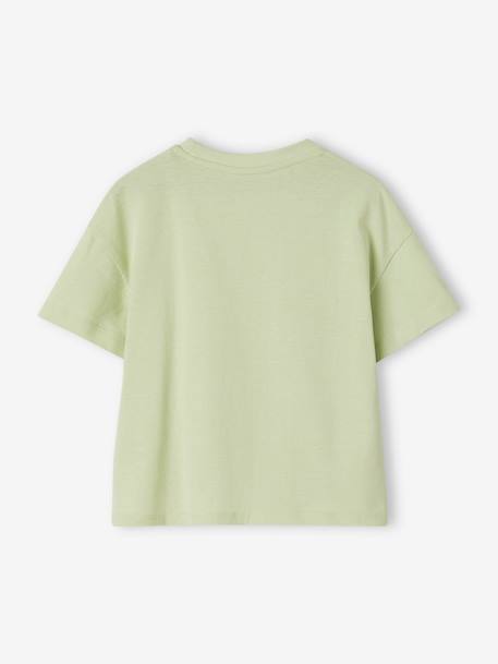 T-shirt lisa Basics, mangas curtas, para menina azul-turquesa+rosa-bombom+verde amêndoa 