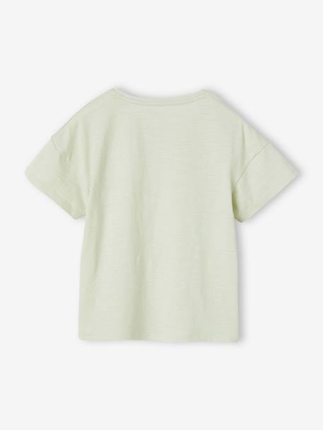 T-shirt com detalhes em relevo e irisados, para menina alperce+azul-céu+azul-tinta+cru+riscas marinho+verde amêndoa 