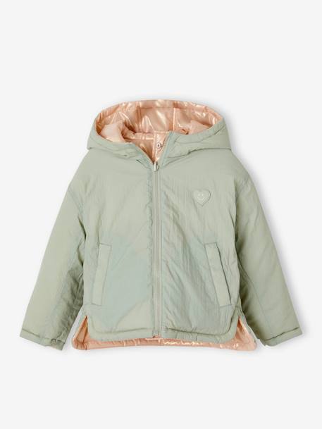 Parka reversível com capuz, para menina verde-salva 