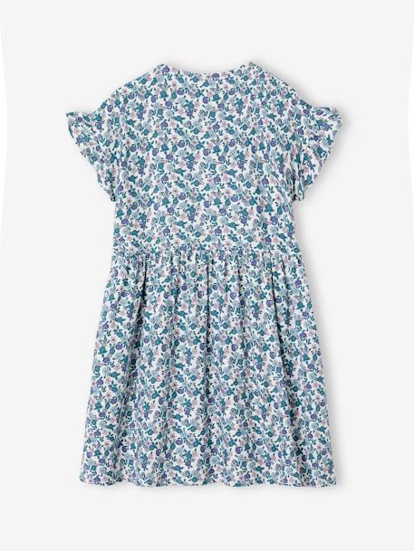 Vestido às flores com botões, para menina azul+azul-azure+cru+marinho 