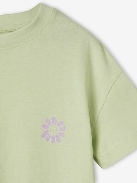 T-shirt lisa Basics, mangas curtas, para menina azul-turquesa+rosa-bombom+verde amêndoa 