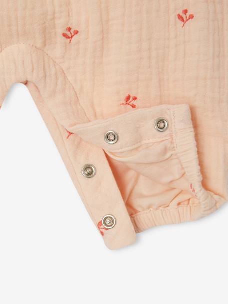 Macacão recém-nascido, bordado em gaze de algodão cacau+cru+rosa-pálido+VERDE CLARO ESTAMPADO+VIOLETA MEDIO LISO COM MOTIVO 