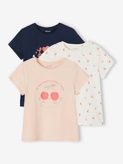 Menina 2-14 anos-T-shirts-Lote de 3 t-shirts sortidas com detalhes irisados, para menina