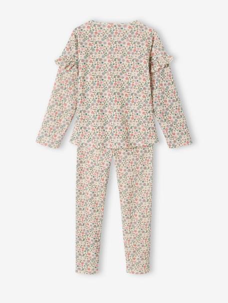 Pijama em malha canelada, estampado às flores, para menina cru 