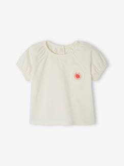 Bebé 0-36 meses-T-shirts-T-shirt com flor em crochet, para bebé