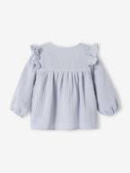 Blusa com folhos, em gaze de algodão, para bebé azul-céu+azul-cristalino+rosa-velho 