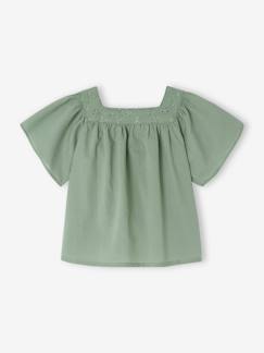 Bebé 0-36 meses-Blusas, camisas-Blusa com decote quadrado, em bordado inglês, para bebé