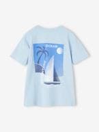 T-shirt com barco à vela grande atrás, para menino azul-céu 