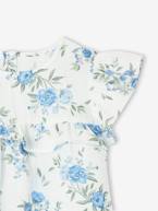 Conjunto de cerimónia, blusa com folhos e calções em gaze de algodão, para menina azul estampado+estampado rosa 