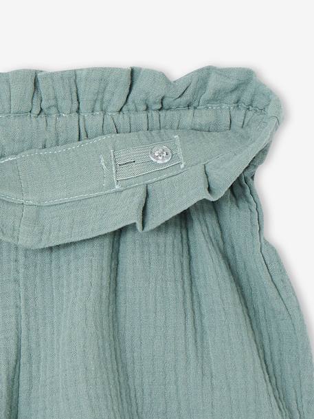Conjunto de cerimónia, blusa com folhos e calções em gaze de algodão, para menina azul estampado+estampado rosa 