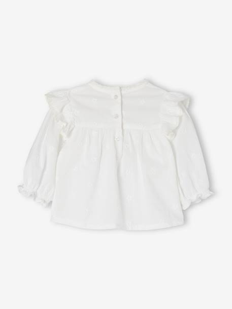 Blusa bordada de mangas compridas, para recém-nascido branco 