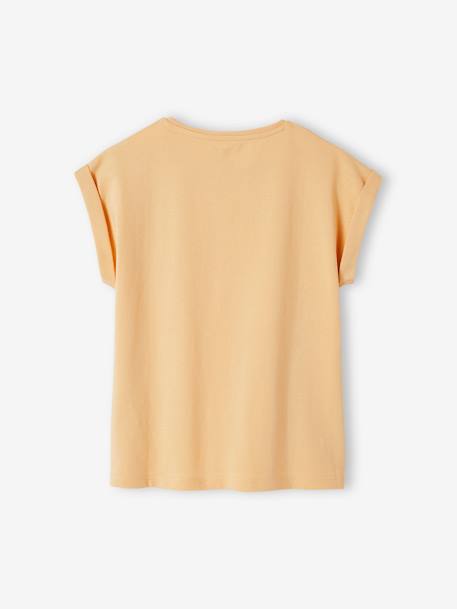 T-shirt com mensagem e flores, para menina amarelo-pálido+azul-céu+cru 