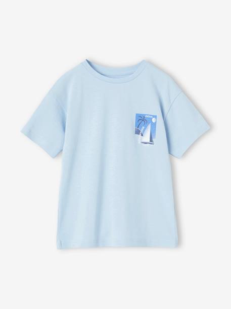 T-shirt com barco à vela grande atrás, para menino azul-céu 