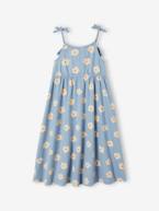 Vestido midi de alças para menina azul+azul-céu+branco estampado+cru+multicolor 