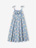 Vestido midi de alças para menina azul+azul-céu+branco estampado+cru+multicolor 