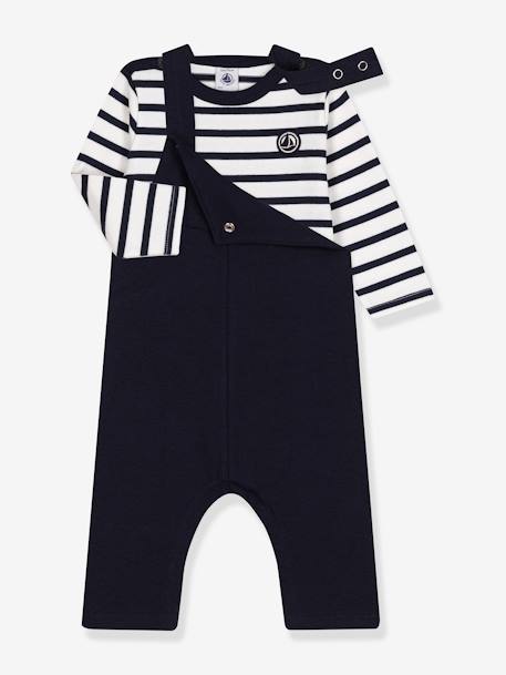 Conjunto jardineiras e camisola estilo marinheiro, da PETIT BATEAU marinho 