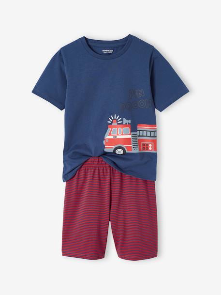 Lote pijama + pijama-calção, bombeiros, para menino azul-oceano 