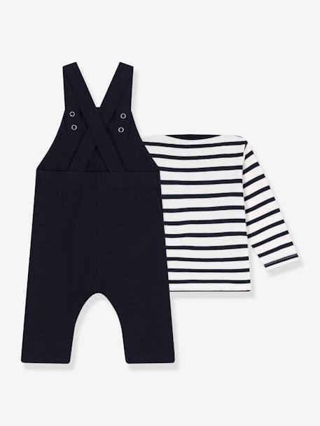 Conjunto jardineiras e camisola estilo marinheiro, da PETIT BATEAU marinho 