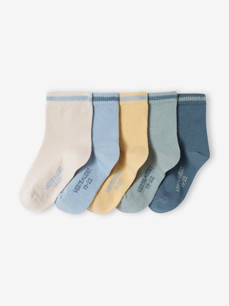 Lote de 5 pares de meias coloridas, para bebé menino azul-acinzentado+azul-tinta 