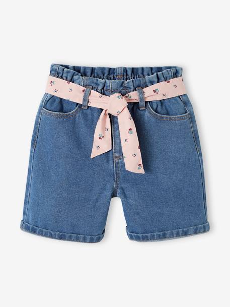 Bermudas de ganga estilo paperbag, para menina stone 