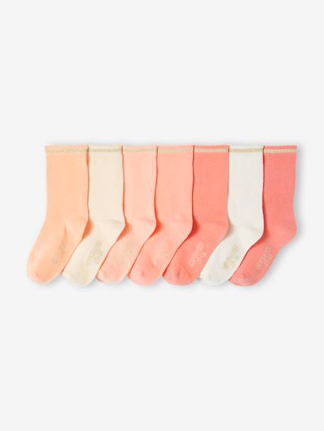 Lote de 7 pares de meias lurex, para menina alperce+azul+rosa 