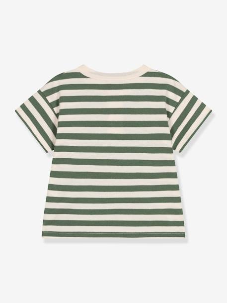 T-shirt às riscas, em jersey, para criança, da PETIT BATEAU risas verde 
