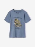 T-shirt dinossauro, para menino azul-acinzentado+cappuccino 