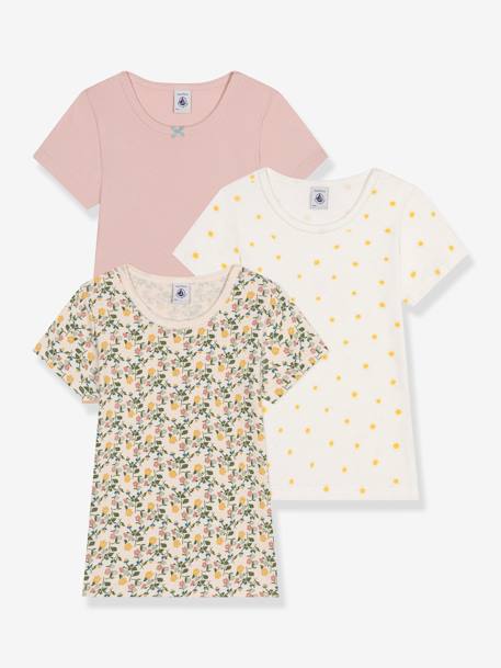 Lote de 3 t-shirts de mangas curtas, da PETIT BATEAU rosa-velho 