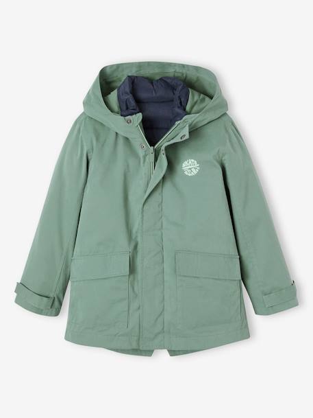 Parka 3 em 1 com colete amovível, meia-estação, para menino marinho+verde-salva 