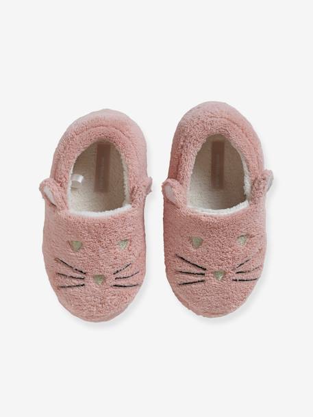 Pantufas estilo pelinho, gato, para criança rosa 