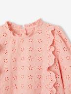 Blusa em bordado inglês, com folhos, para bebé rosa-pálido 