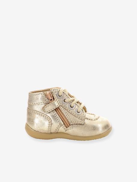 Botinhas em pele, Bonzip 961630-10-113 da KICKERS®, para bebé dourado 