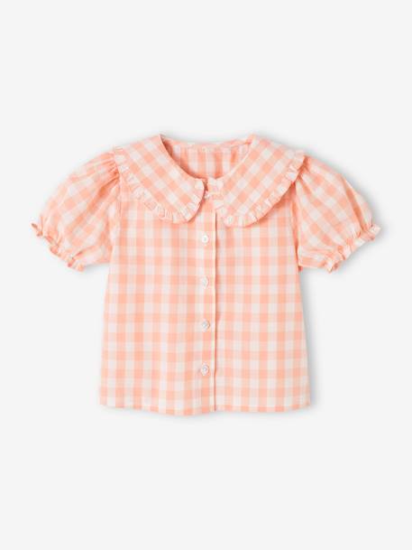 Blusa em vichy de mangas curtas, para bebé quadrados rosa 