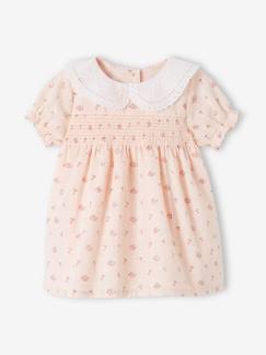 Bebé 0-36 meses-Vestidos, saias-Vestido aos favos, gola em bordado inglês, para recém-nascido