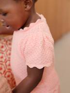 Conjunto camisola + calções, em tricot, para bebé rosa 