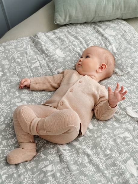 Conjunto de 3 peças em tricot: casaco, calças e sapatinhos, para recém-nascido bege mesclado 