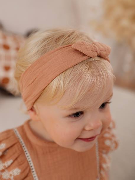 Conjunto bordado: blusa + calções + fita de cabelo, em gaze de algodão, para bebé caramelo 