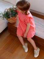 Vestido em gaze de algodão, para bebé baunilha+coral 