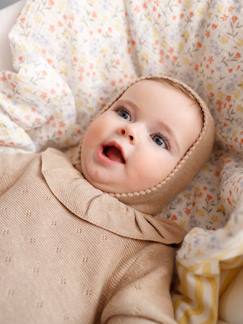 Macacão em tricot, de mangas compridas e gorro, para bebé
