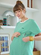 T-shirt às riscas em algodão, personalizável, especial gravidez e amamentação verde 