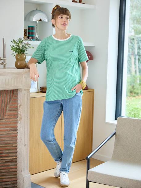 T-shirt às riscas em algodão, personalizável, especial gravidez e amamentação verde 