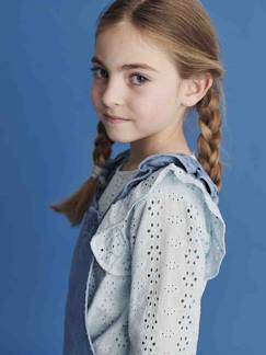 Menina 2-14 anos-Blusa com folhos em bordado inglês, para menina
