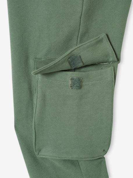 Calças de desporto, bolsos à militar, para menino cinza mesclado+verde-salva 