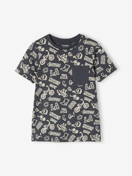 T-shirt com motivos gráficos de mangas curtas, para menino antracite+branco mesclado+líquen+noz pecã 