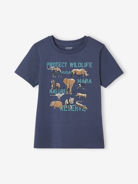 T-shirt com animais, para menino azul-ardósia+cinza mesclado 