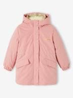 Parka 3 em 1 com capuz e corta-vento às flores amovível, para menina caqui+rosa 