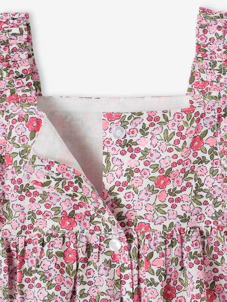 Vestido com folhos, para bebé estampado rosa+quadrados rosa 