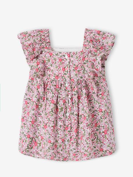 Vestido com folhos, para bebé estampado rosa+quadrados rosa 